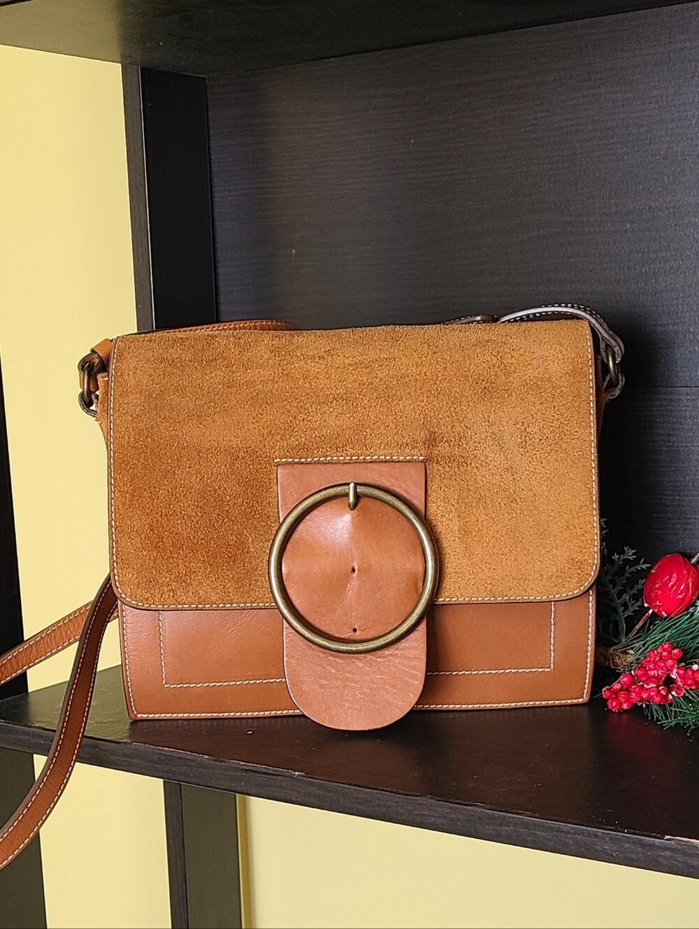 Massimo Dutti Two-Tone Tan Leather & Suede Crossbody